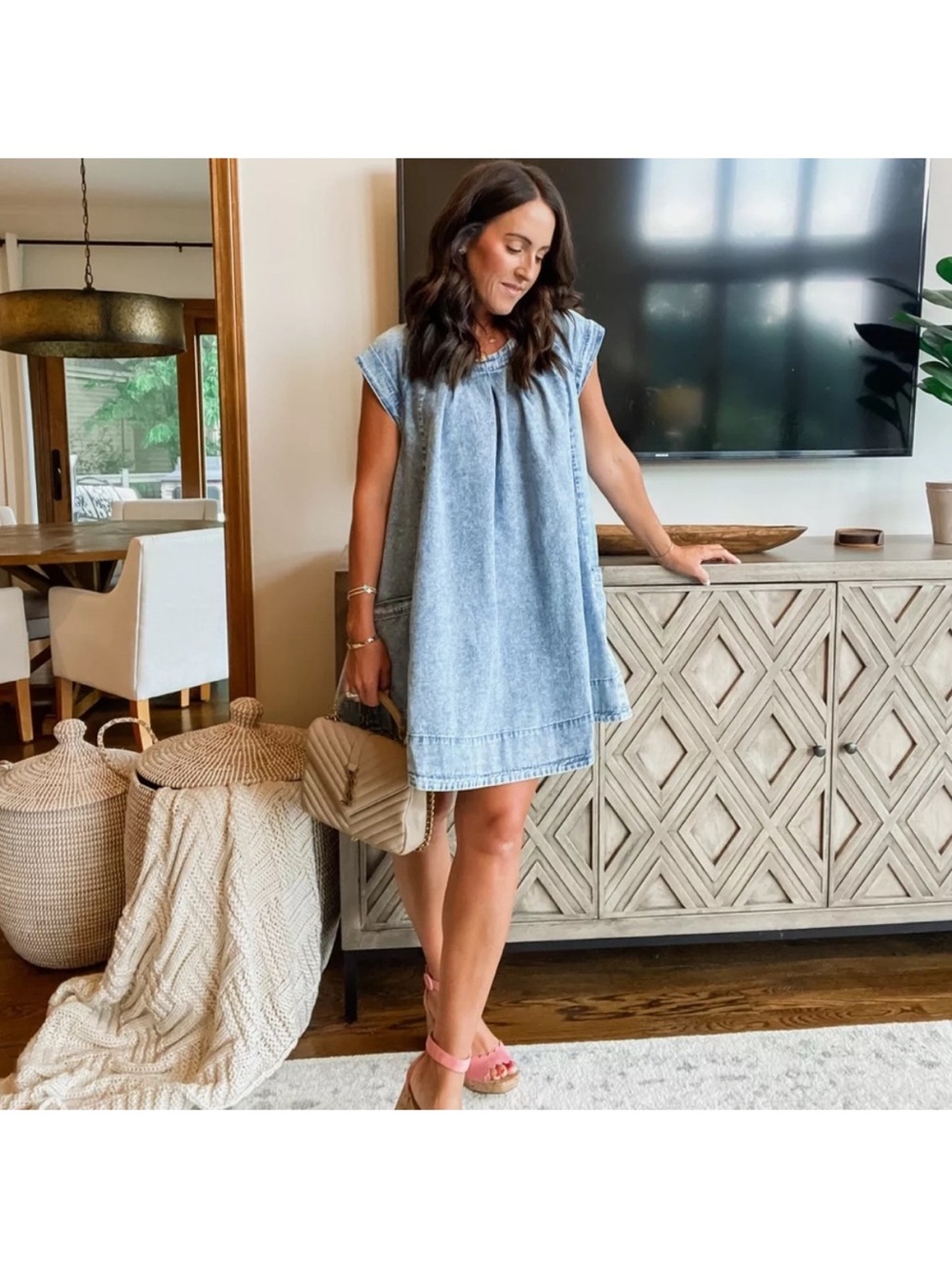 Free People Marcel Lakeside Light Denim Swing Mini Dress XS 100% Cotton